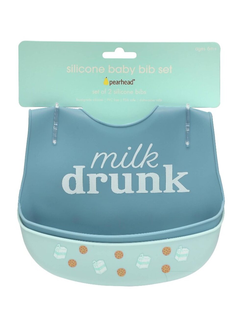 NWT Pearhead Silicone Baby Bib Set 2-Pack Milk Drunk Feeding Bibs